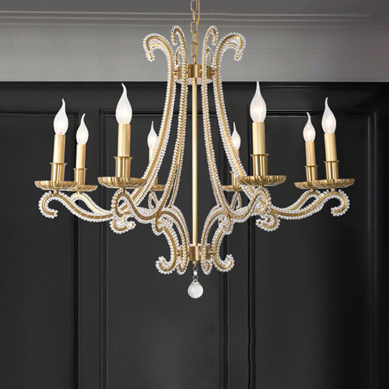 Chandeliers traditionnels en cristal de fer français à bougies courbes 3/6/8 lumières pour salon 