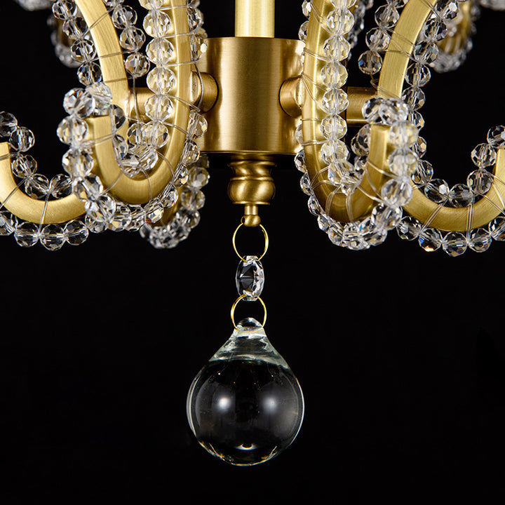 Chandeliers traditionnels en cristal de fer français à bougies courbes 3/6/8 lumières pour salon 