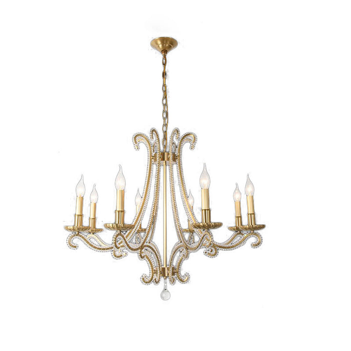 Chandeliers traditionnels en cristal de fer français à bougies courbes 3/6/8 lumières pour salon 