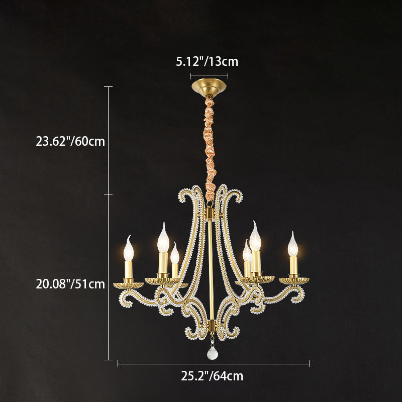 Chandeliers traditionnels en cristal de fer français à bougies courbes 3/6/8 lumières pour salon 