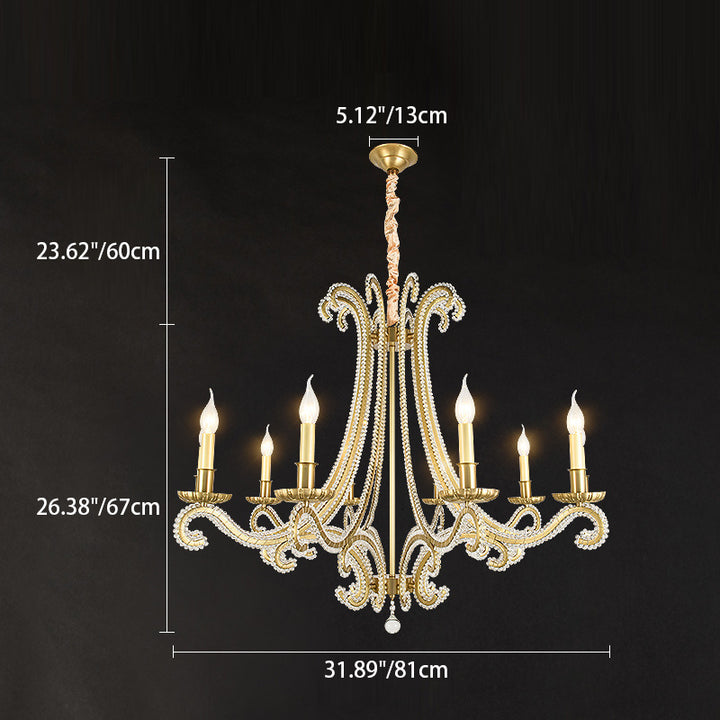 Chandeliers traditionnels en cristal de fer français à bougies courbes 3/6/8 lumières pour salon 