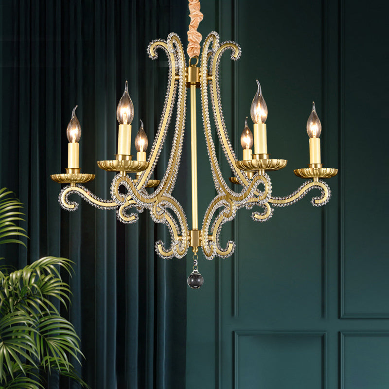 Chandeliers traditionnels en cristal de fer français à bougies courbes 3/6/8 lumières pour salon 