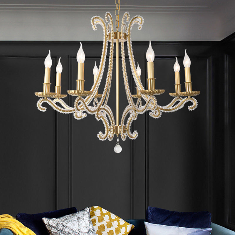 Chandeliers traditionnels en cristal de fer français à bougies courbes 3/6/8 lumières pour salon 