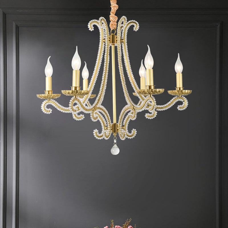 Chandeliers traditionnels en cristal de fer français à bougies courbes 3/6/8 lumières pour salon 