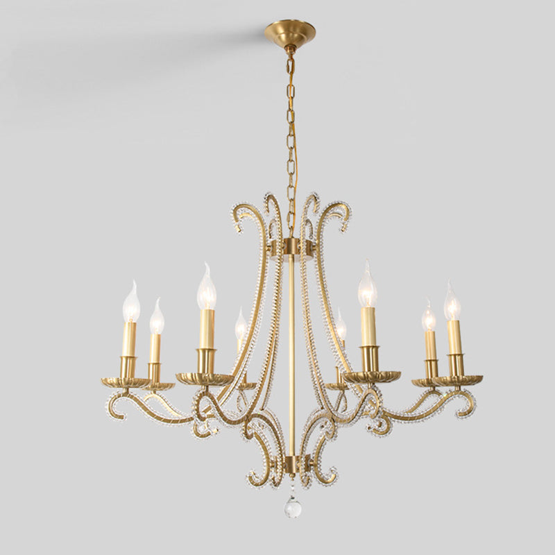 Chandeliers traditionnels en cristal de fer français à bougies courbes 3/6/8 lumières pour salon 