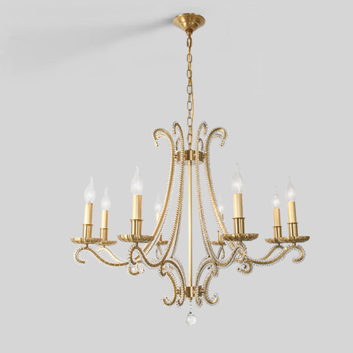 Chandeliers traditionnels en cristal de fer français à bougies courbes 3/6/8 lumières pour salon 