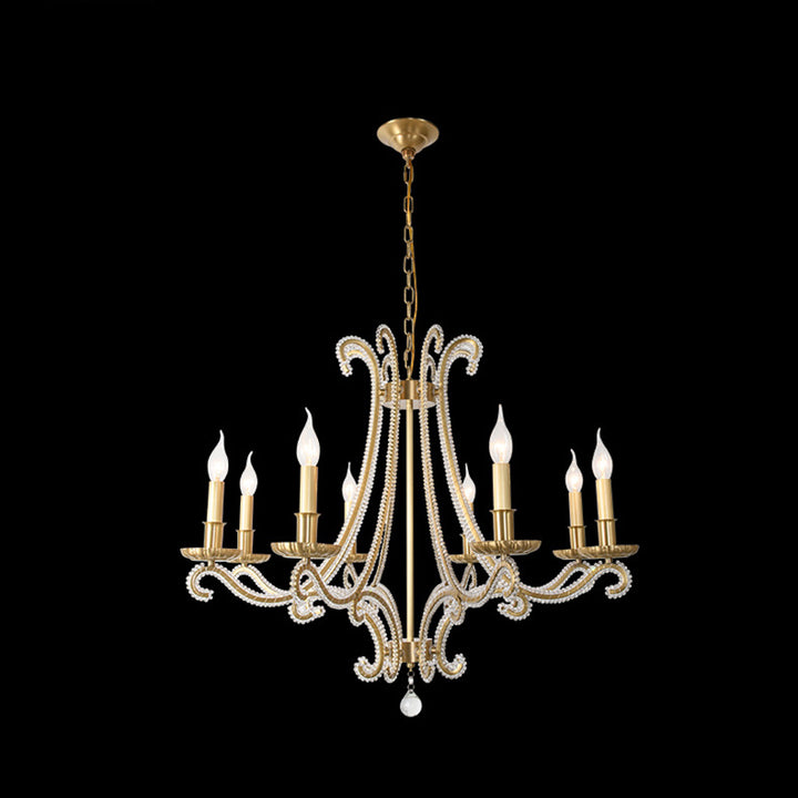 Chandeliers traditionnels en cristal de fer français à bougies courbes 3/6/8 lumières pour salon 