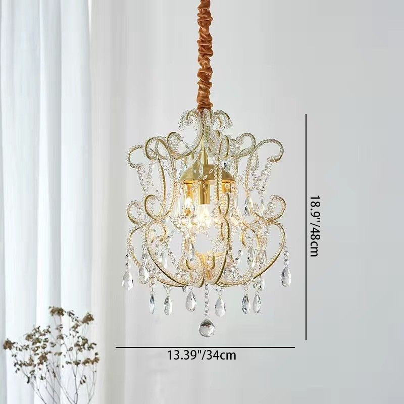 Lustres traditionnels en fer cristal courbé 1/3 lumière pour chambre 