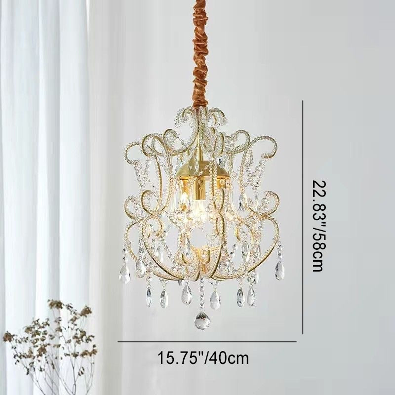 Lustres traditionnels en fer cristal courbé 1/3 lumière pour chambre 