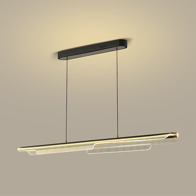 Lustre rectangulaire à LED en ligne en fer, aluminium et acrylique de simplicité moderne pour salle à manger 