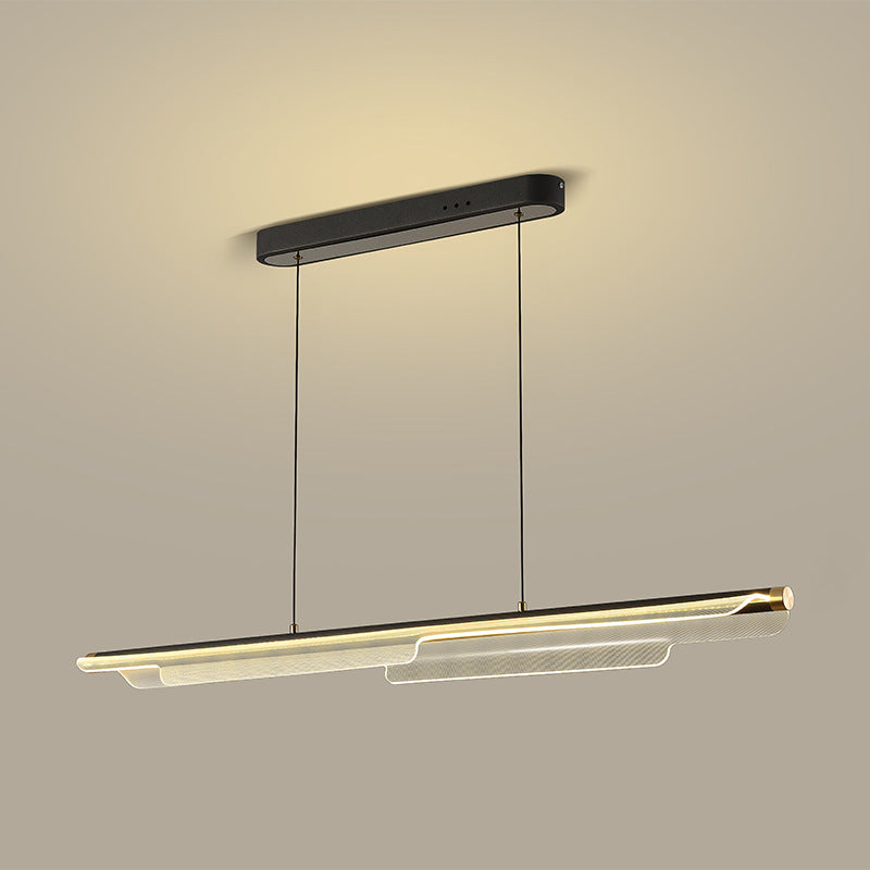 Lustre rectangulaire à LED en ligne en fer, aluminium et acrylique de simplicité moderne pour salle à manger 