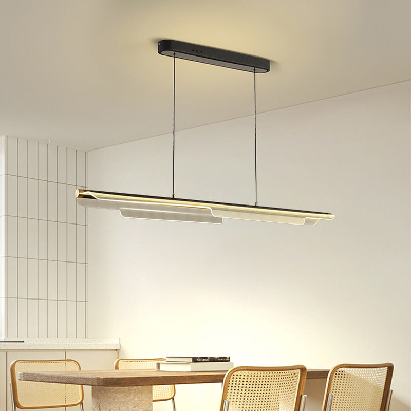 Lustre rectangulaire à LED en ligne en fer, aluminium et acrylique de simplicité moderne pour salle à manger 