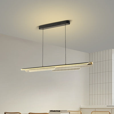 Lustre rectangulaire à LED en ligne en fer, aluminium et acrylique de simplicité moderne pour salle à manger 
