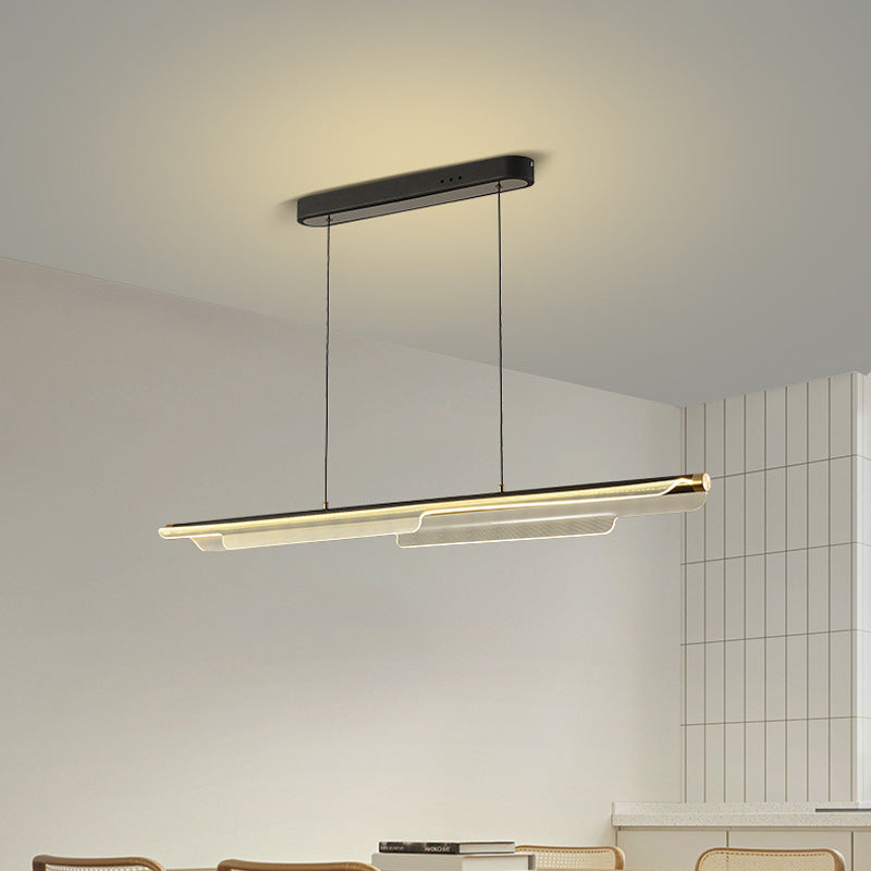 Lustre rectangulaire à LED en ligne en fer, aluminium et acrylique de simplicité moderne pour salle à manger 