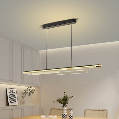 Lustre rectangulaire à LED en ligne en fer, aluminium et acrylique de simplicité moderne pour salle à manger 