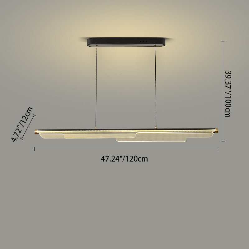 Lustre rectangulaire à LED en ligne en fer, aluminium et acrylique de simplicité moderne pour salle à manger 
