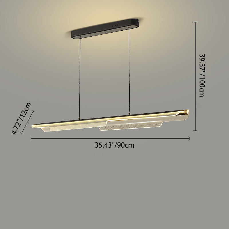 Lustre rectangulaire à LED en ligne en fer, aluminium et acrylique de simplicité moderne pour salle à manger 
