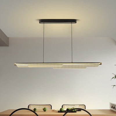 Lustre rectangulaire à LED en ligne en fer, aluminium et acrylique de simplicité moderne pour salle à manger 