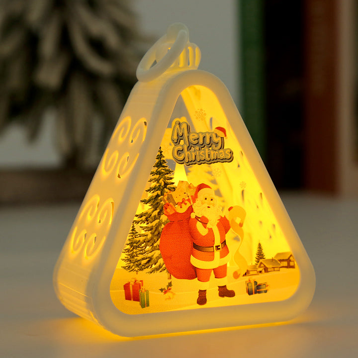 Moderne Art Deco Batterie Kunststoff Glas Dreieck Weihnachtsbaum Santa Dekorative LED Tischlampe Nachtlicht Für Schlafzimmer 