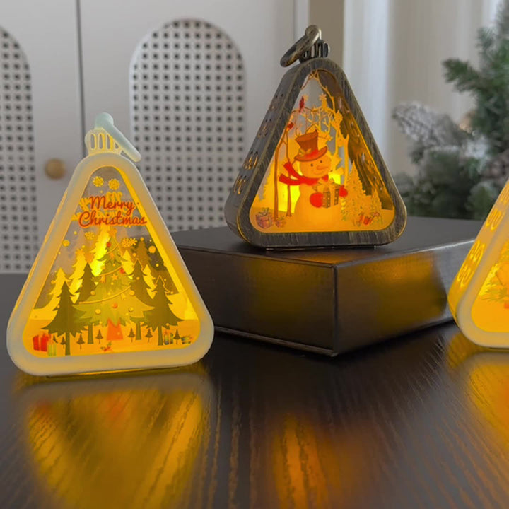 Moderne Art Deco Batterie Kunststoff Glas Dreieck Weihnachtsbaum Santa Dekorative LED Tischlampe Nachtlicht Für Schlafzimmer 