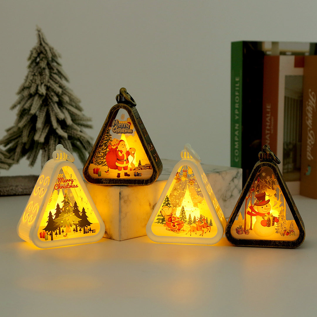 Moderne Art Deco Batterie Kunststoff Glas Dreieck Weihnachtsbaum Santa Dekorative LED Tischlampe Nachtlicht Für Schlafzimmer 