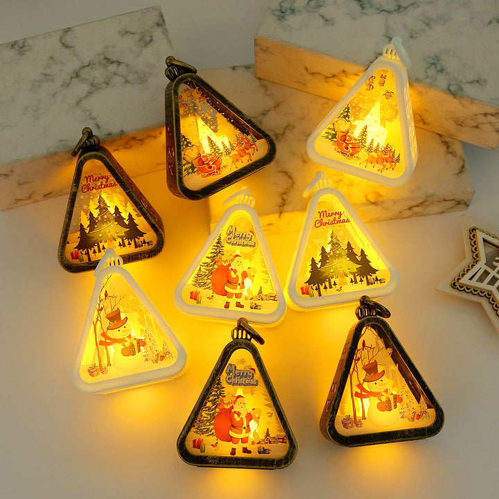 Moderne Art Deco Batterie Kunststoff Glas Dreieck Weihnachtsbaum Santa Dekorative LED Tischlampe Nachtlicht Für Schlafzimmer 