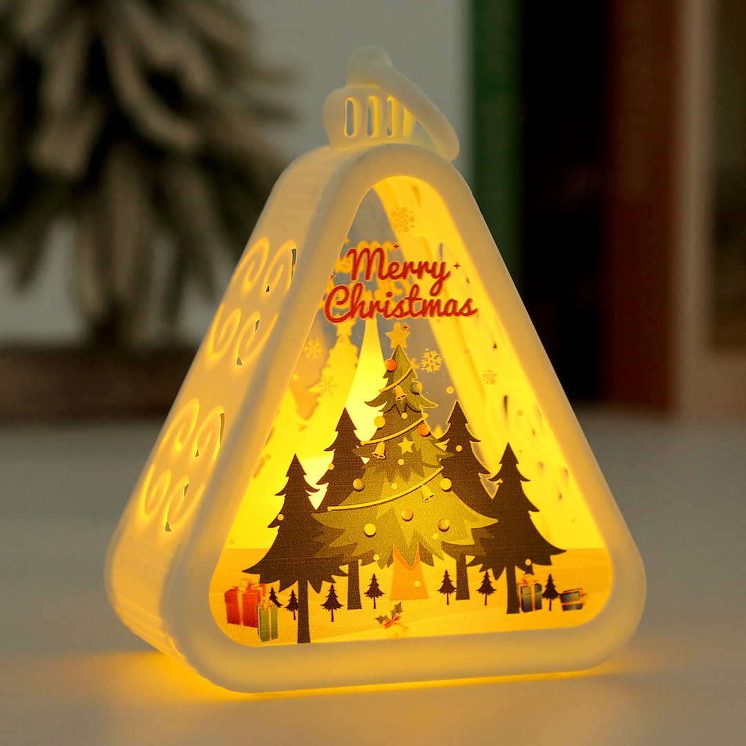 Moderne Art Deco Batterie Kunststoff Glas Dreieck Weihnachtsbaum Santa Dekorative LED Tischlampe Nachtlicht Für Schlafzimmer 