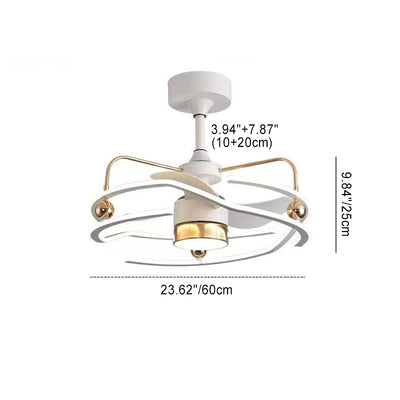 Ventilateur de plafond à LED avec tiges descendantes en fer, aluminium et acrylique nordique contemporain pour chambre 