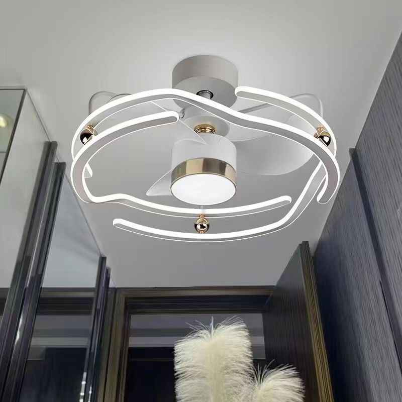 Ventilateur de plafond à LED avec tiges descendantes en fer, aluminium et acrylique nordique contemporain pour chambre 