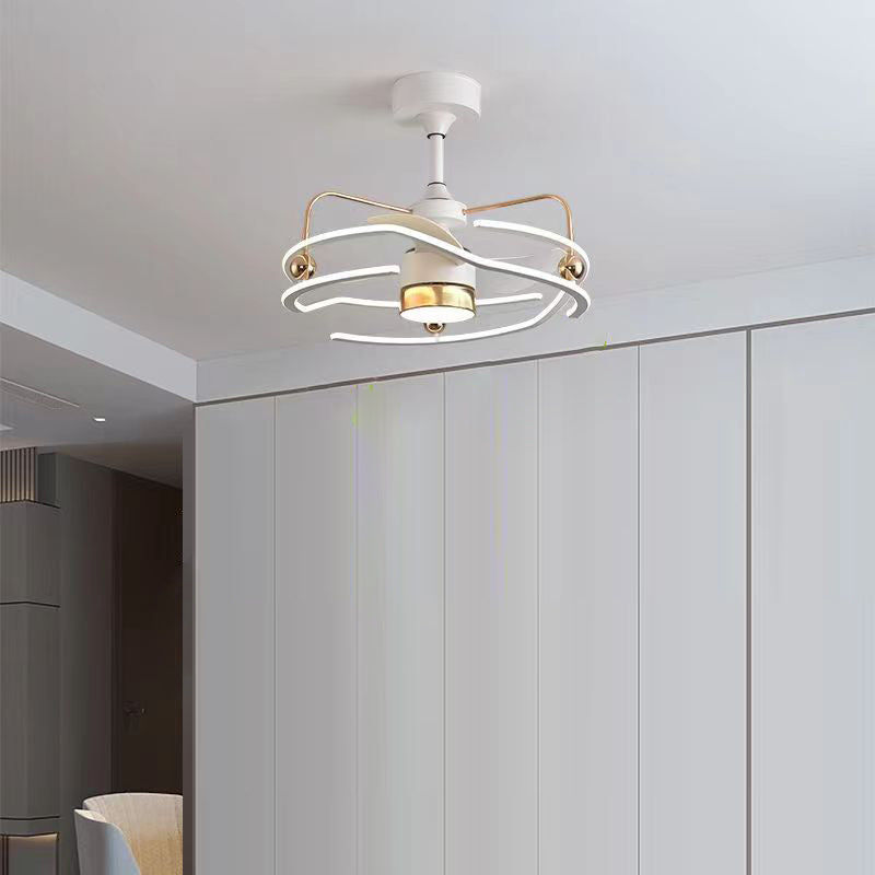 Ventilateur de plafond à LED avec tiges descendantes en fer, aluminium et acrylique nordique contemporain pour chambre 