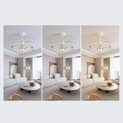 Ventilateur de plafond à LED avec tiges descendantes en fer, aluminium et acrylique nordique contemporain pour chambre 