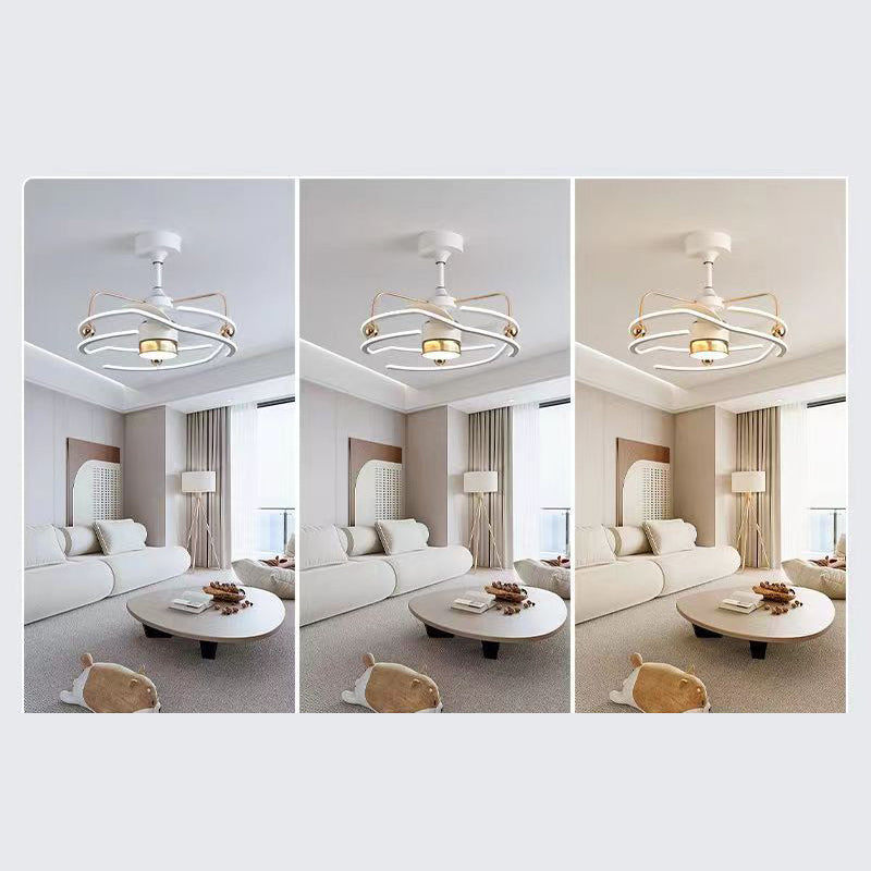 Ventilateur de plafond à LED avec tiges descendantes en fer, aluminium et acrylique nordique contemporain pour chambre 