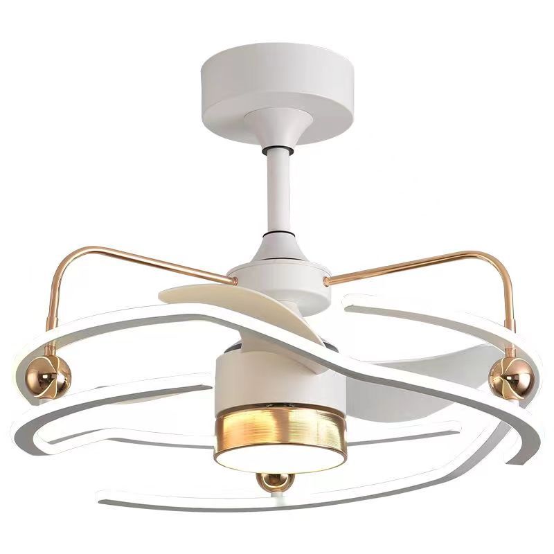 Ventilateur de plafond à LED avec tiges descendantes en fer, aluminium et acrylique nordique contemporain pour chambre 