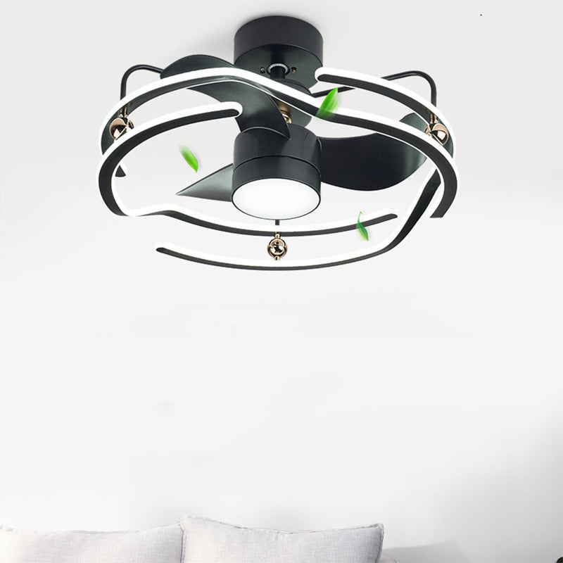 Ventilateur de plafond à LED avec tiges descendantes en fer, aluminium et acrylique nordique contemporain pour chambre 