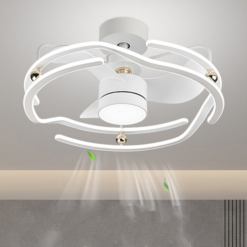 Ventilateur de plafond à LED avec tiges descendantes en fer, aluminium et acrylique nordique contemporain pour chambre 