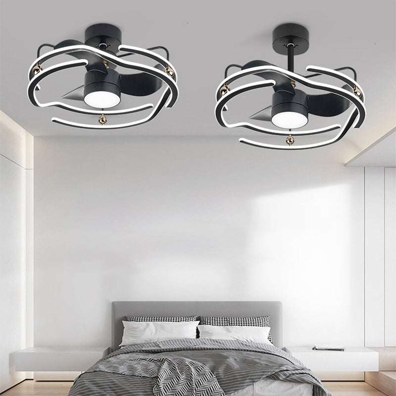 Ventilateur de plafond à LED avec tiges descendantes en fer, aluminium et acrylique nordique contemporain pour chambre 