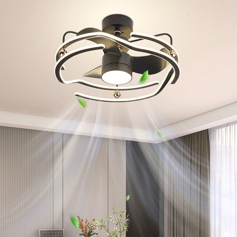 Ventilateur de plafond à LED avec tiges descendantes en fer, aluminium et acrylique nordique contemporain pour chambre 