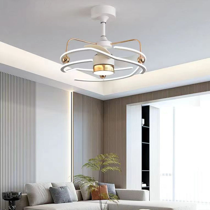Ventilateur de plafond à LED avec tiges descendantes en fer, aluminium et acrylique nordique contemporain pour chambre 