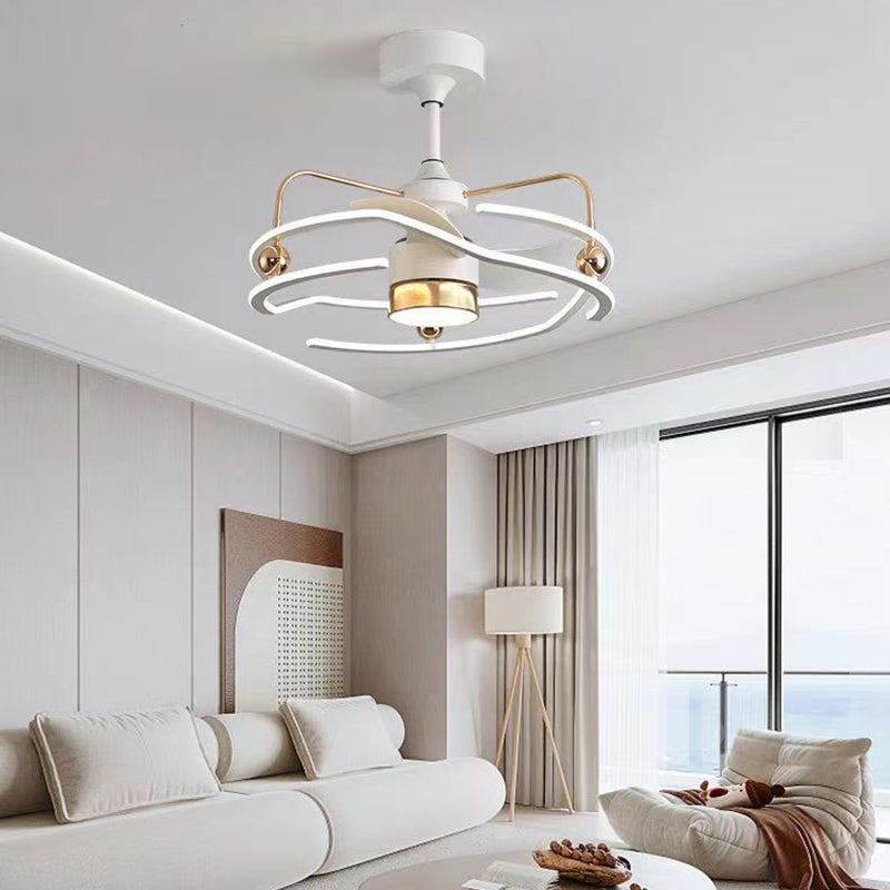 Ventilateur de plafond à LED avec tiges descendantes en fer, aluminium et acrylique nordique contemporain pour chambre 