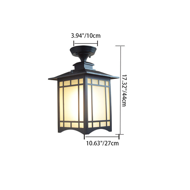 Luz de techo semiempotrada de 1 luz para pérgola de cilindro de vidrio aluminio hierro impermeable chino tradicional para exteriores para patio exterior 