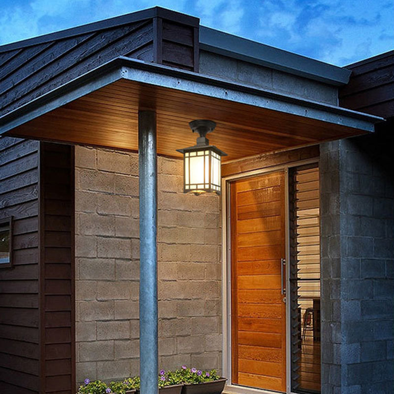 Luz de techo semiempotrada de 1 luz para pérgola de cilindro de vidrio aluminio hierro impermeable chino tradicional para exteriores para patio exterior 
