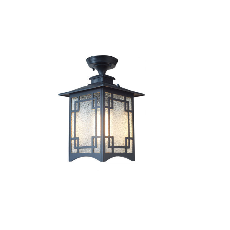 Luz de techo semiempotrada de 1 luz para pérgola de cilindro de vidrio aluminio hierro impermeable chino tradicional para exteriores para patio exterior 