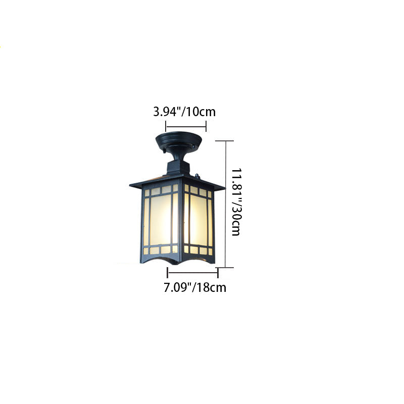 Luz de techo semiempotrada de 1 luz para pérgola de cilindro de vidrio aluminio hierro impermeable chino tradicional para exteriores para patio exterior 