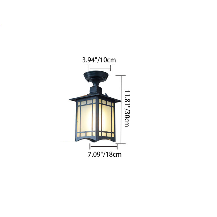 Luz de techo semiempotrada de 1 luz para pérgola de cilindro de vidrio aluminio hierro impermeable chino tradicional para exteriores para patio exterior 