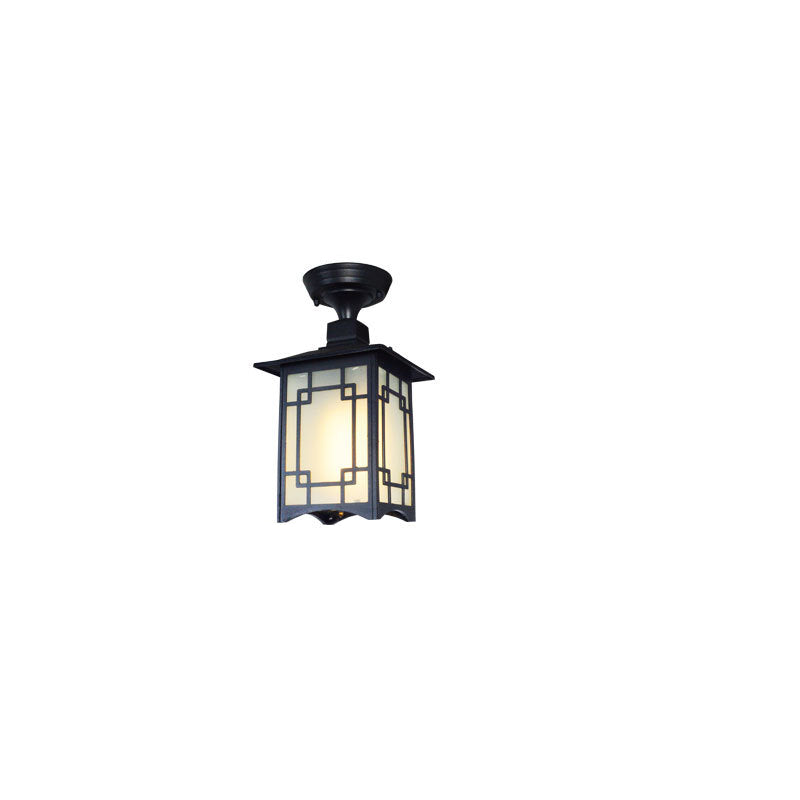 Luz de techo semiempotrada de 1 luz para pérgola de cilindro de vidrio aluminio hierro impermeable chino tradicional para exteriores para patio exterior 
