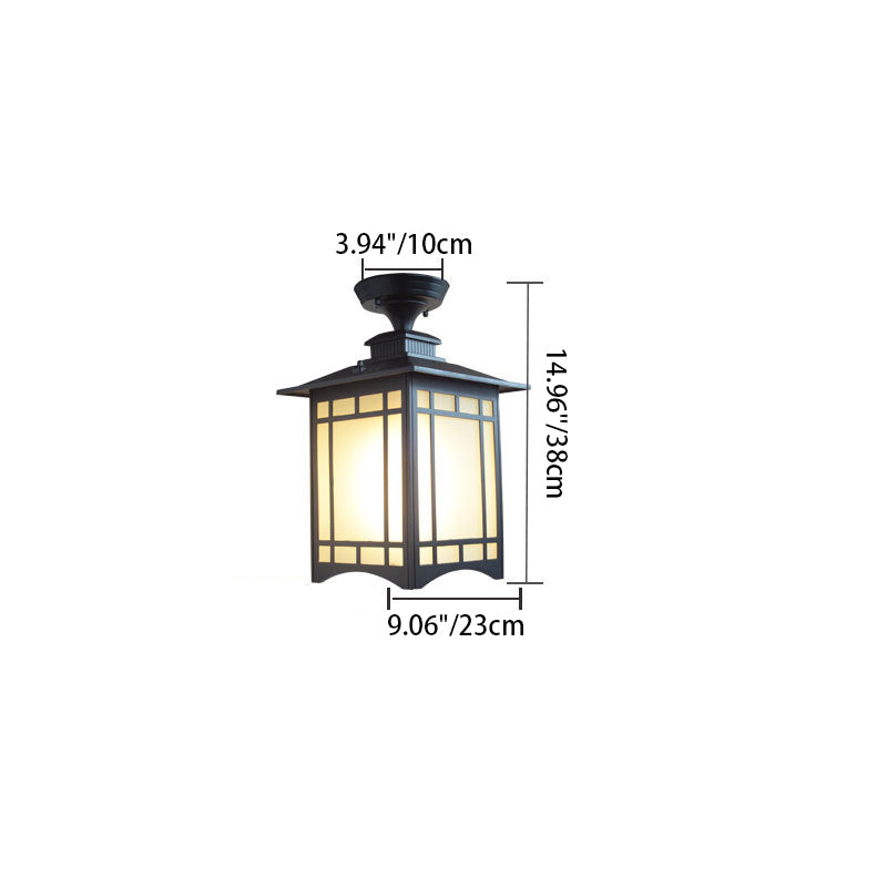 Luz de techo semiempotrada de 1 luz para pérgola de cilindro de vidrio aluminio hierro impermeable chino tradicional para exteriores para patio exterior 