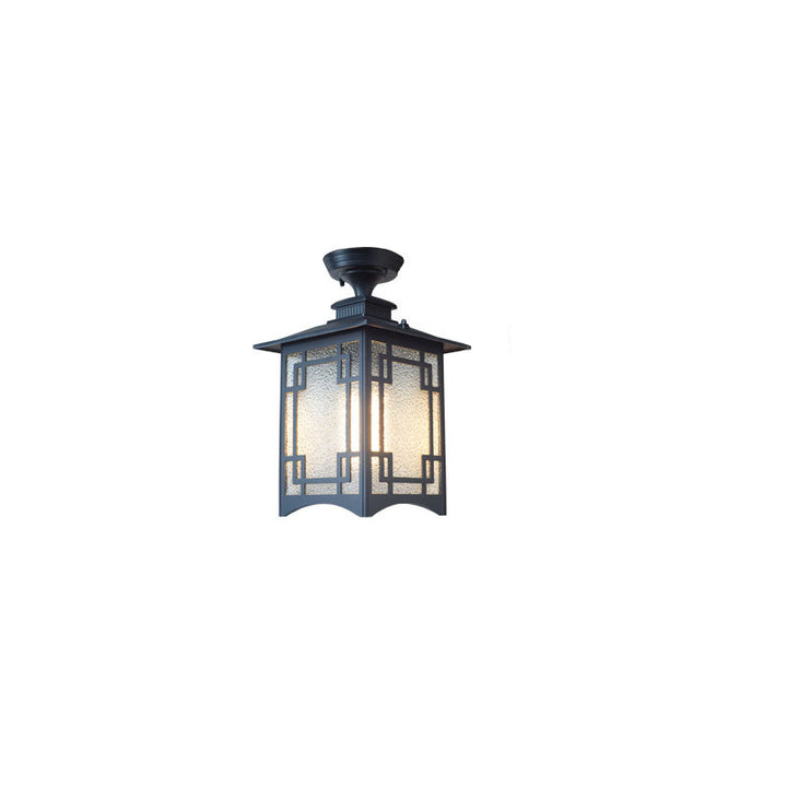 Luz de techo semiempotrada de 1 luz para pérgola de cilindro de vidrio aluminio hierro impermeable chino tradicional para exteriores para patio exterior 