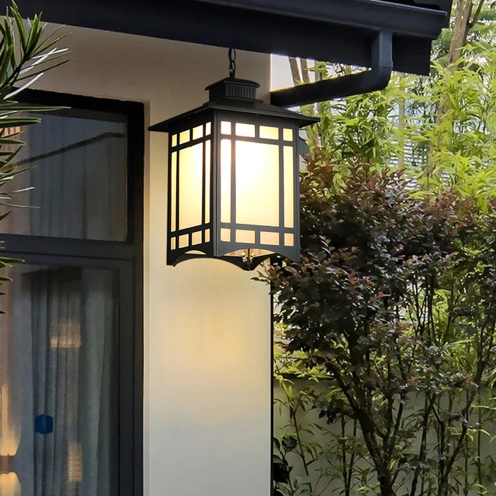 Traditionelle chinesische wasserdichte Eisen-Aluminium-Glaszylinder-Pergola 1-Licht-Pendelleuchte Außenleuchte für den Außenbereich Patio 