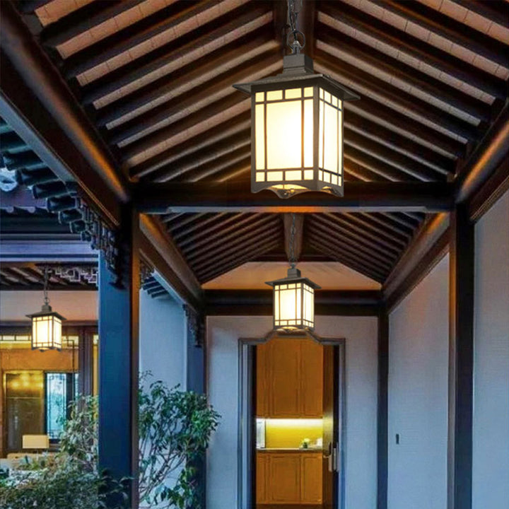 Traditionelle chinesische wasserdichte Eisen-Aluminium-Glaszylinder-Pergola 1-Licht-Pendelleuchte Außenleuchte für den Außenbereich Patio 