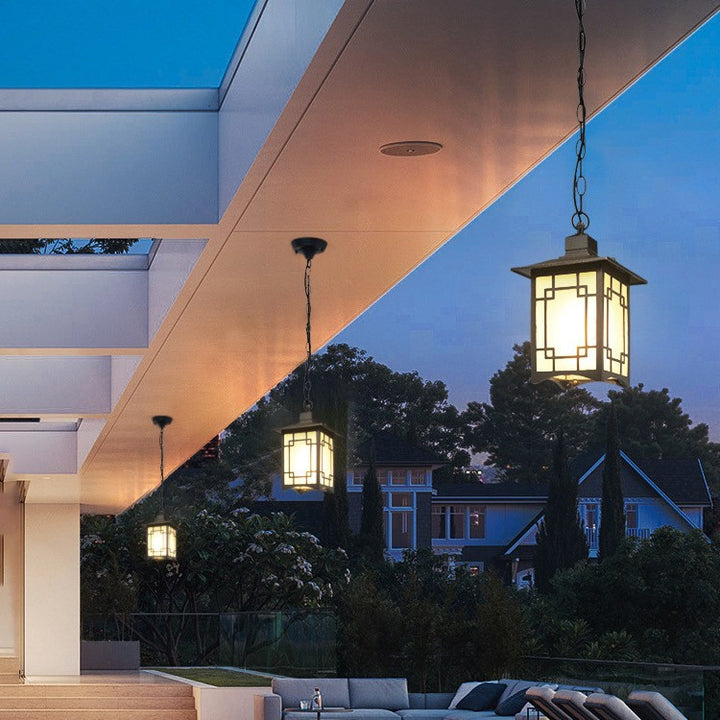 Traditionelle chinesische wasserdichte Eisen-Aluminium-Glaszylinder-Pergola 1-Licht-Pendelleuchte Außenleuchte für den Außenbereich Patio 